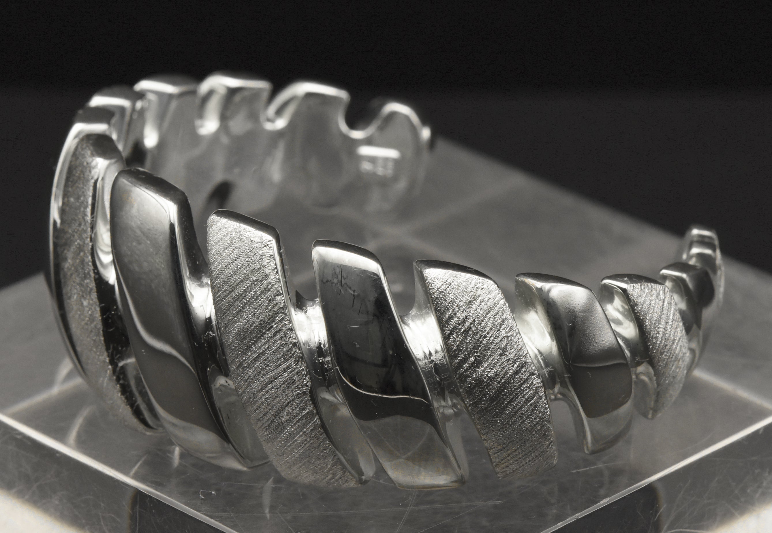 Vintage Wide Cuff Italian Sterling Silver Unique Design Bracelet