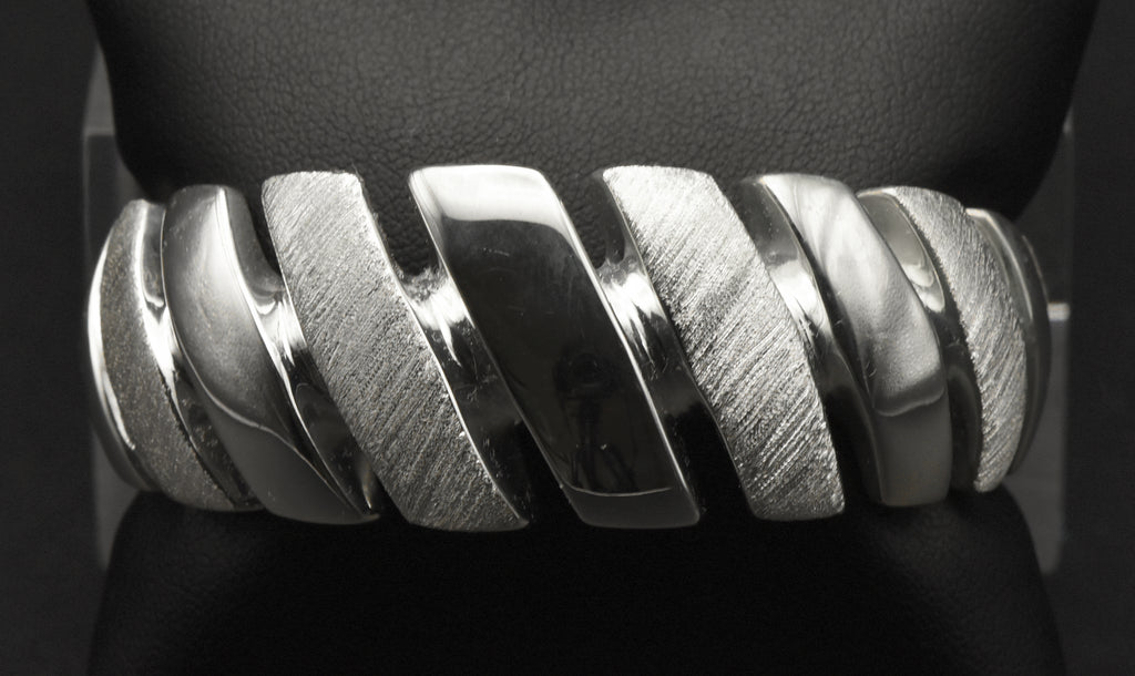 Vintage Wide Cuff Italian Sterling Silver Unique Design Bracelet