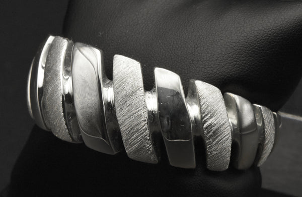 Vintage Wide Cuff Italian Sterling Silver Unique Design Bracelet
