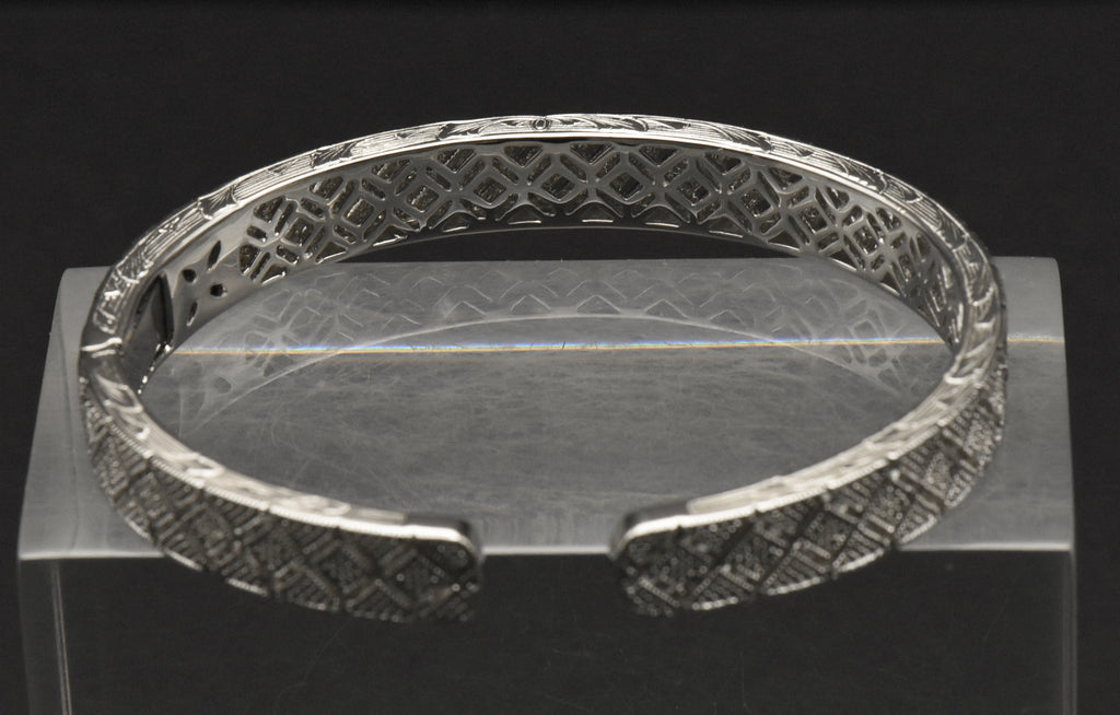 Vintage Sterling Silver Diamond Studded Hinged Cuff Bracelet