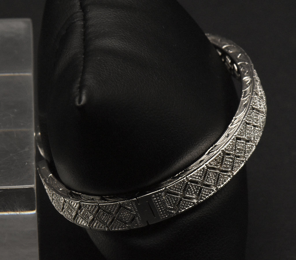 Vintage Sterling Silver Diamond Studded Hinged Cuff Bracelet