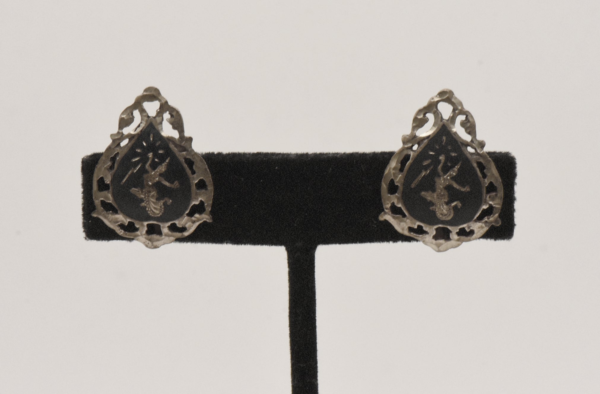 Vintage Sterling Silver Siamese Dancer Screw Back Earrings