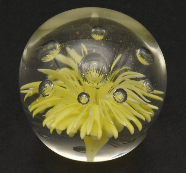 Vintage Light Yellow Flower Encased Glass Paperweight