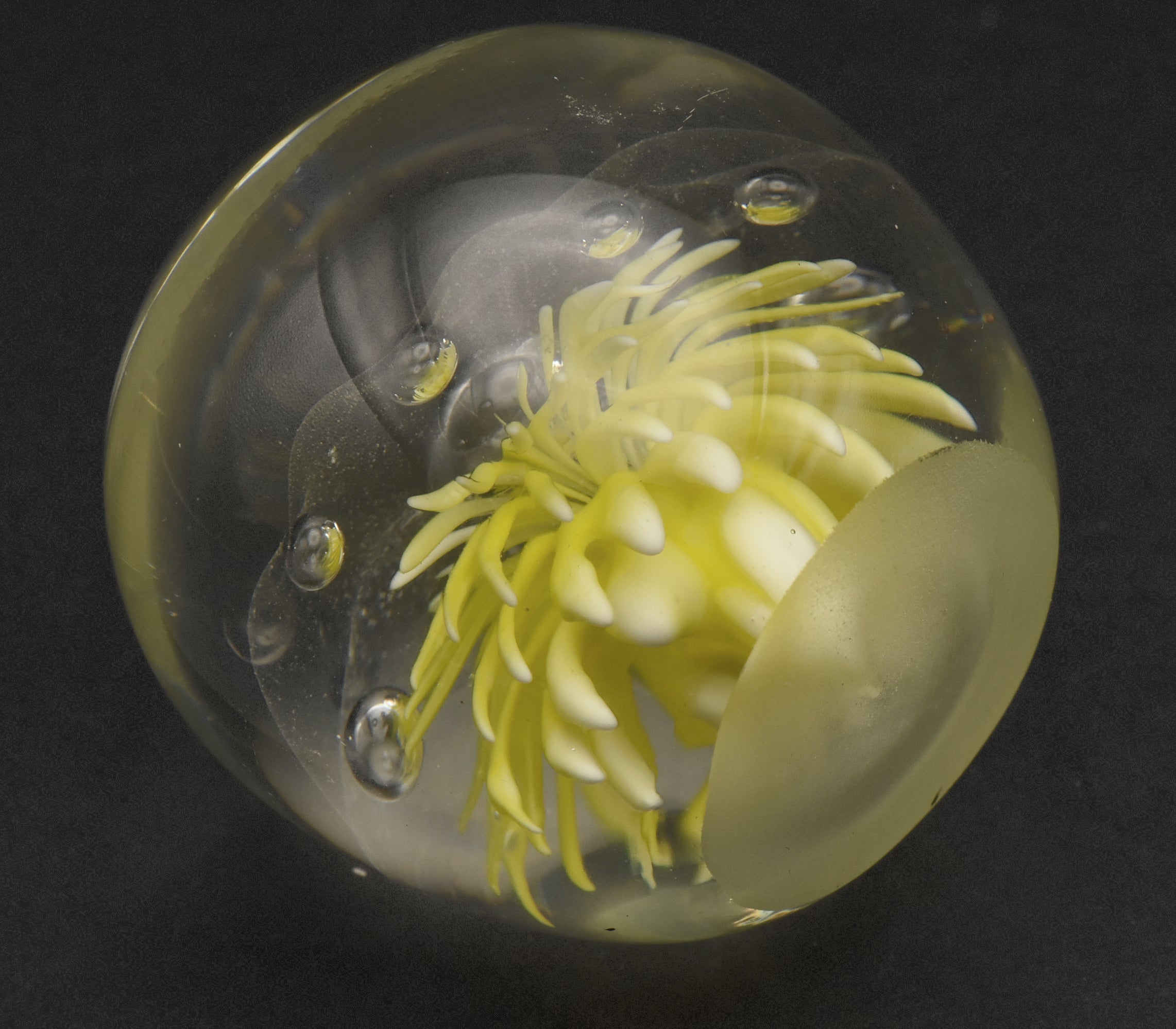 Vintage Light Yellow Flower Encased Glass Paperweight