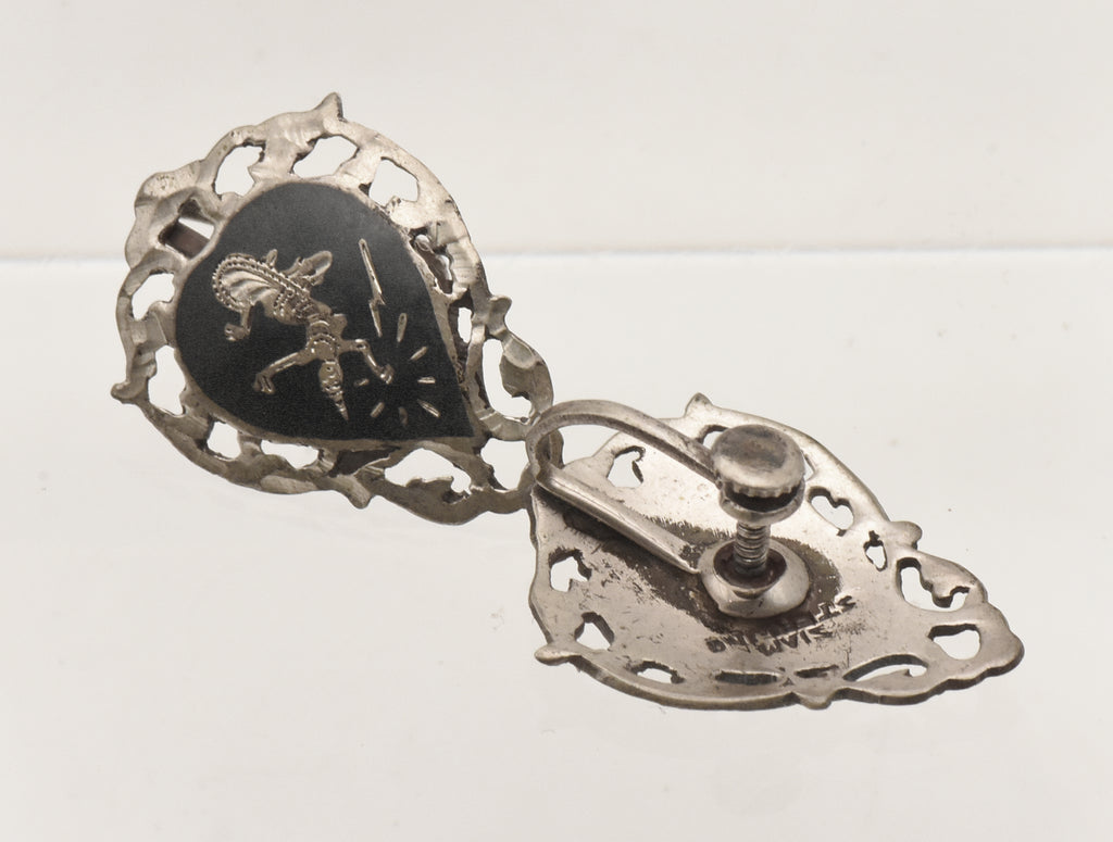 Vintage Sterling Silver Siamese Dancer Screw Back Earrings