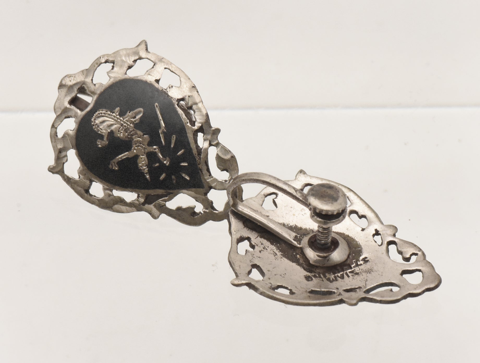 Vintage Sterling Silver Siamese Dancer Screw Back Earrings