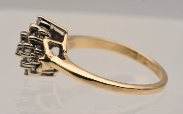 Vintage 14k Gold Diamond Cluster Ring - Size 8.25