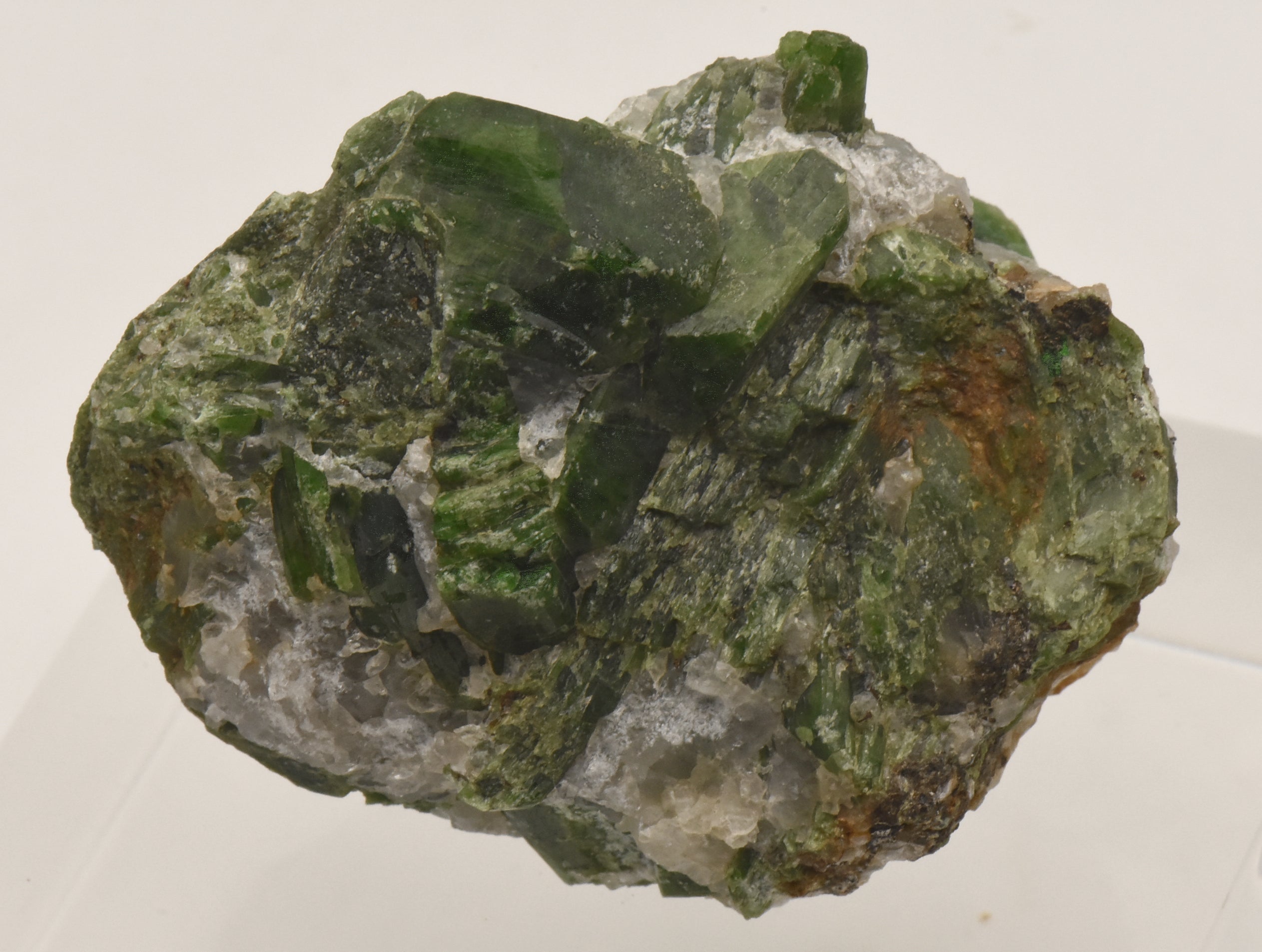 Chromium Diopside Cluster on Quartz Matrix - Finland