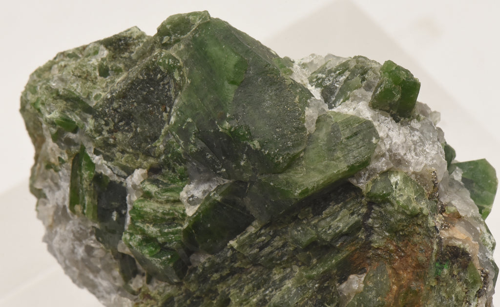 Chromium Diopside Cluster on Quartz Matrix - Finland