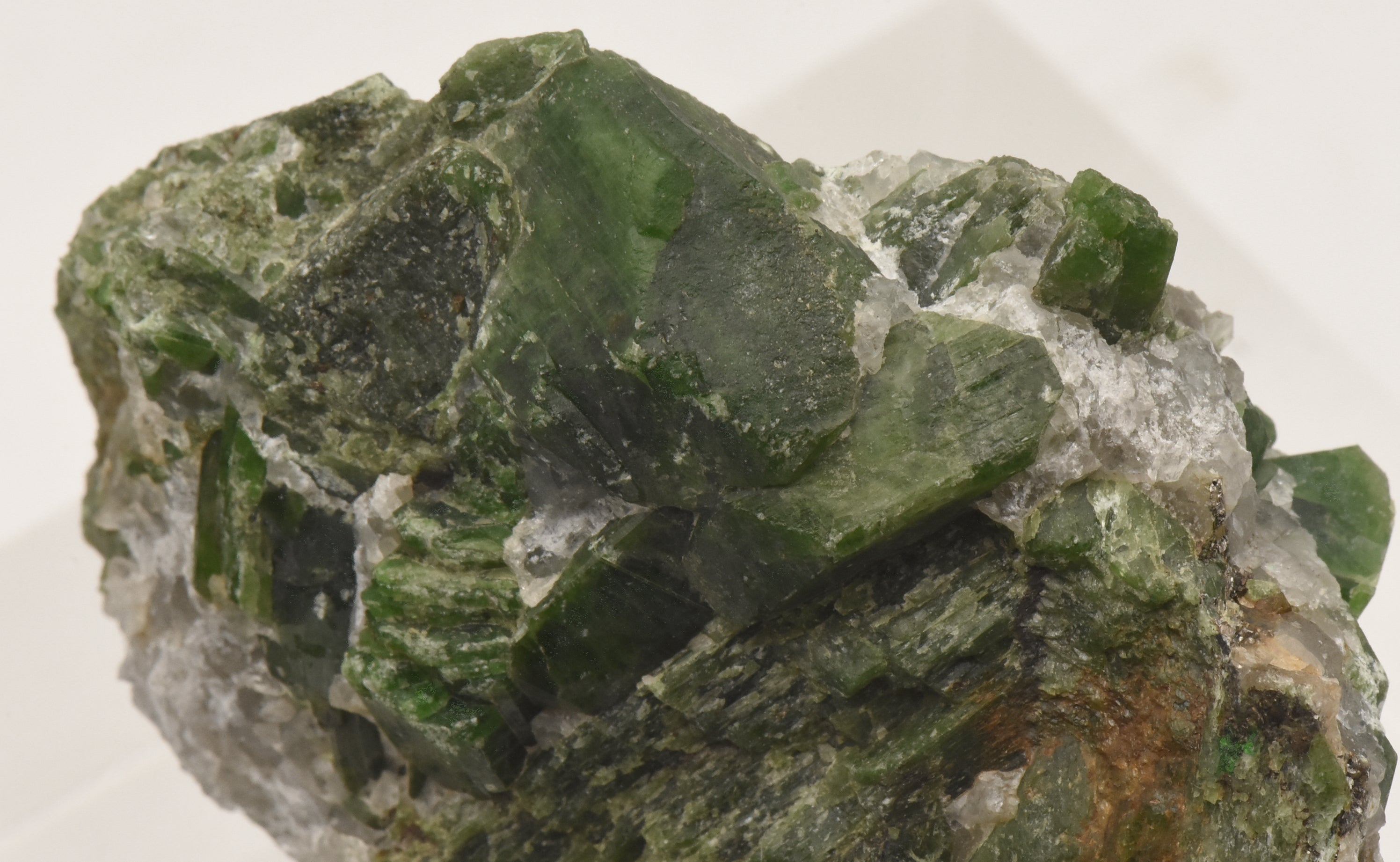 Chromium Diopside Cluster on Quartz Matrix - Finland