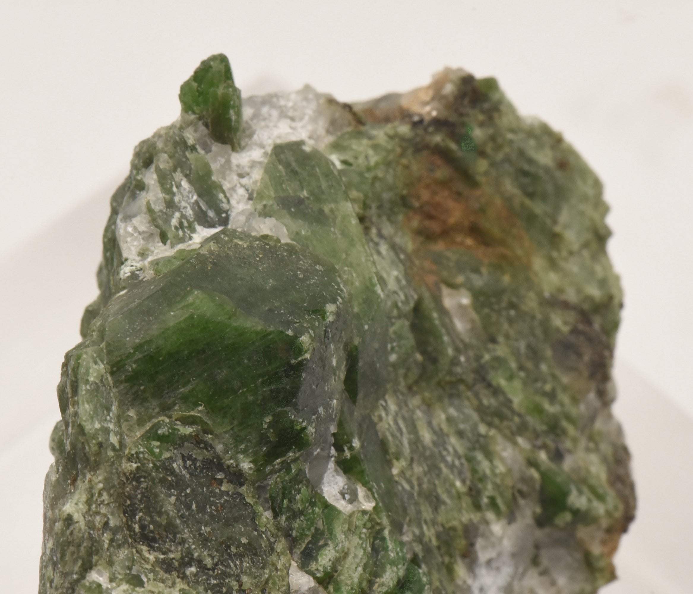 Chromium Diopside Cluster on Quartz Matrix - Finland