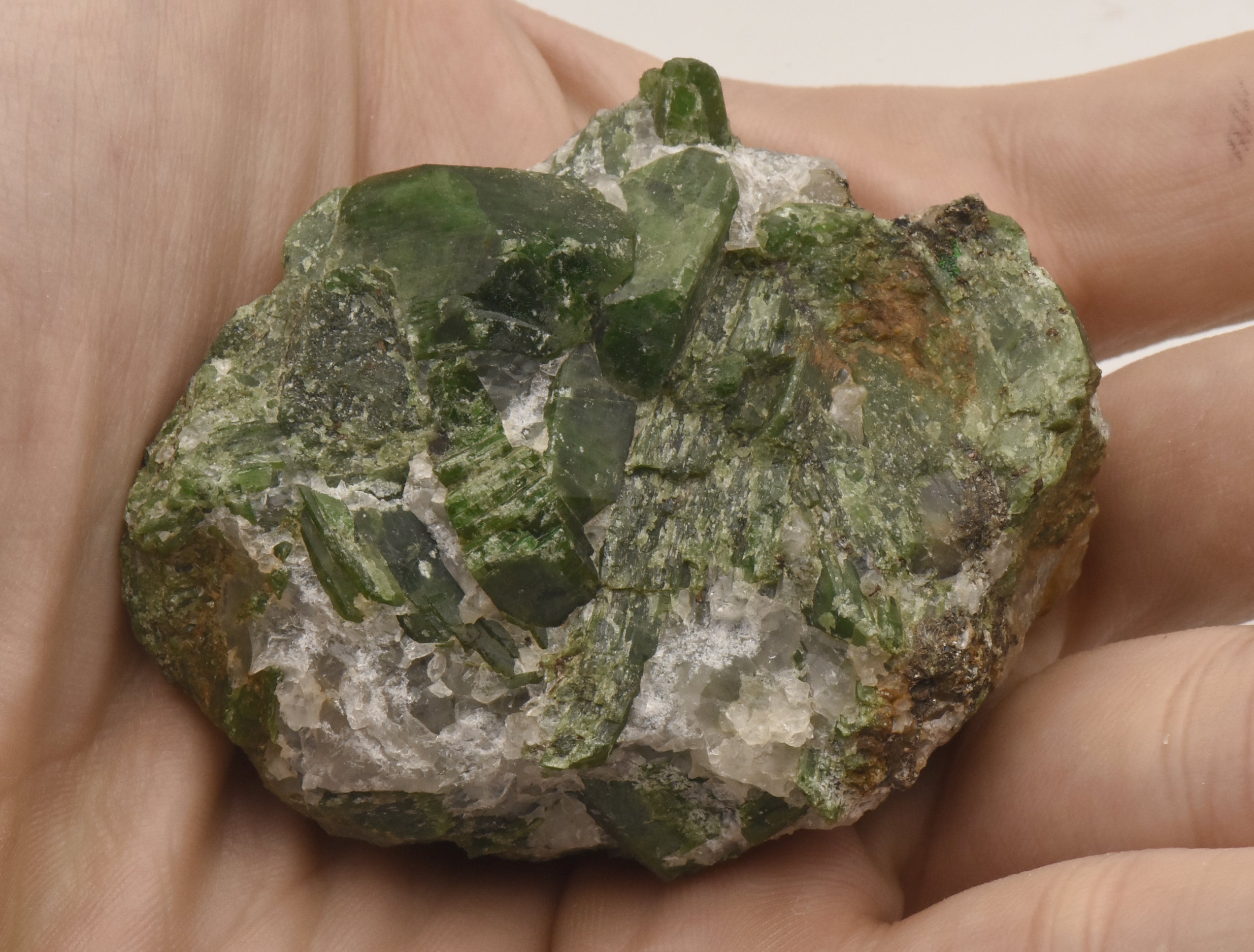 Chromium Diopside Cluster on Quartz Matrix - Finland