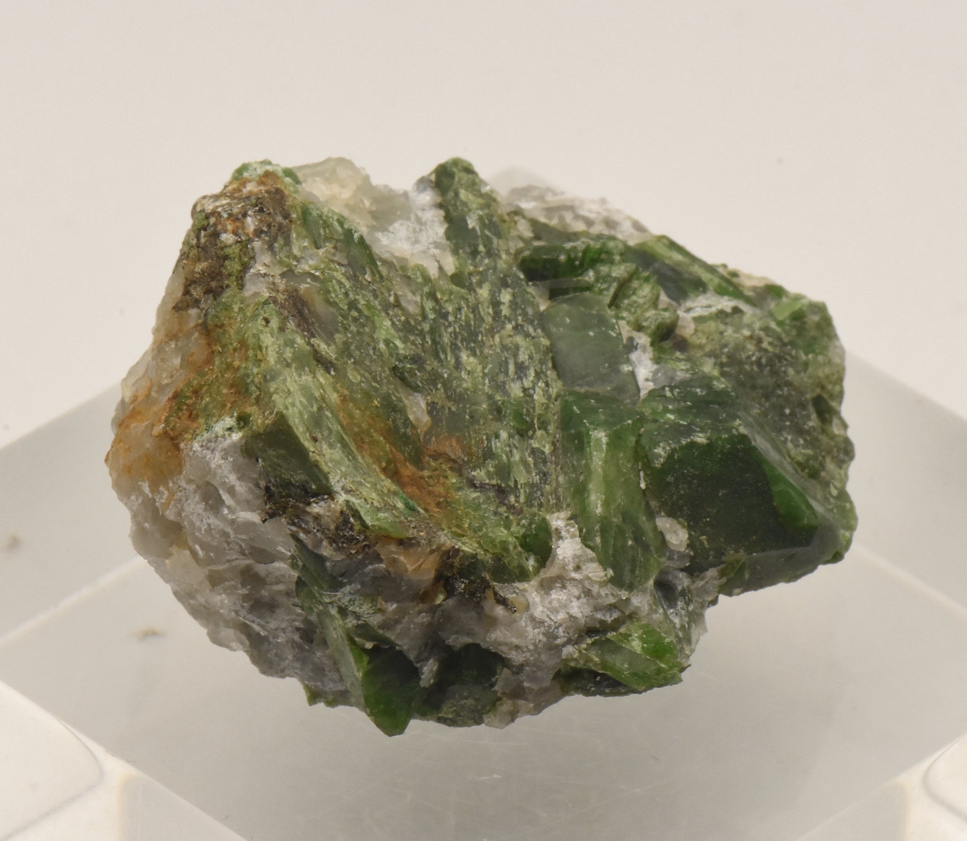 Chromium Diopside Cluster on Quartz Matrix - Finland