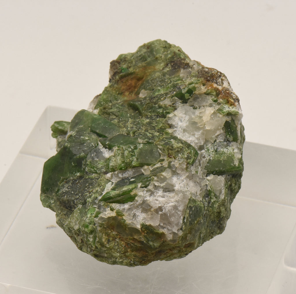 Chromium Diopside Cluster on Quartz Matrix - Finland