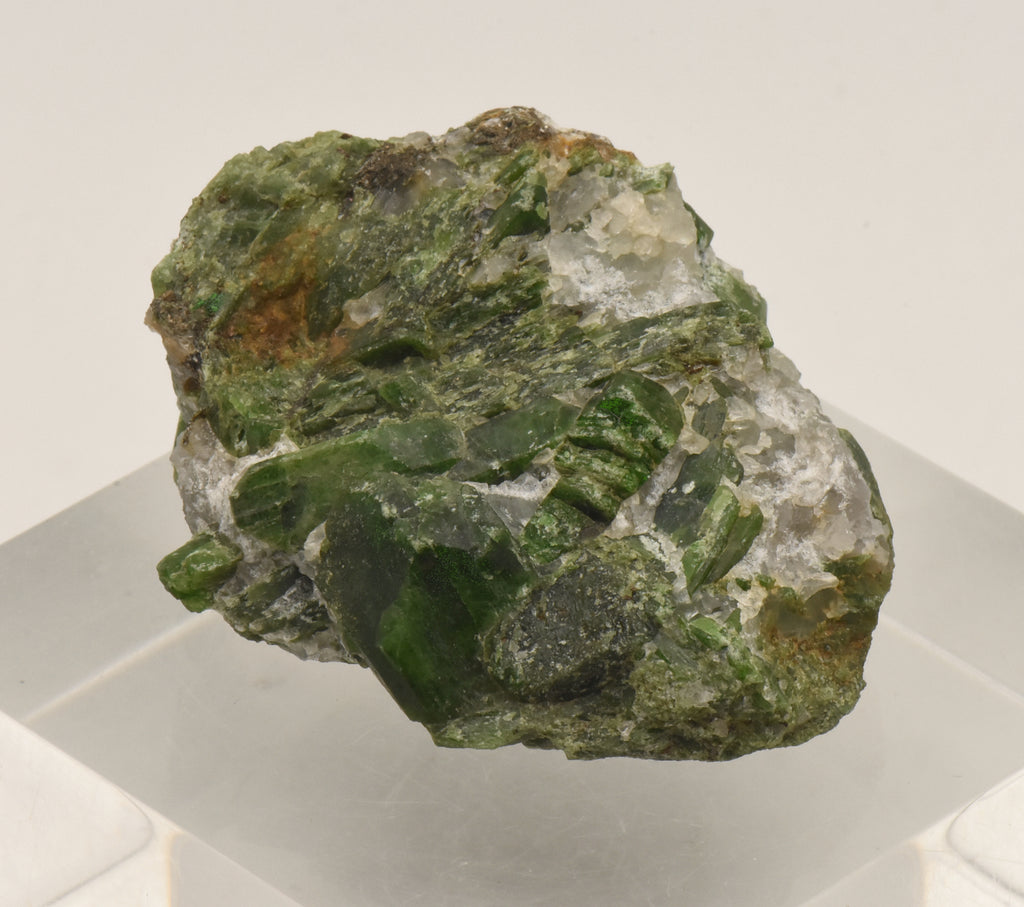 Chromium Diopside Cluster on Quartz Matrix - Finland
