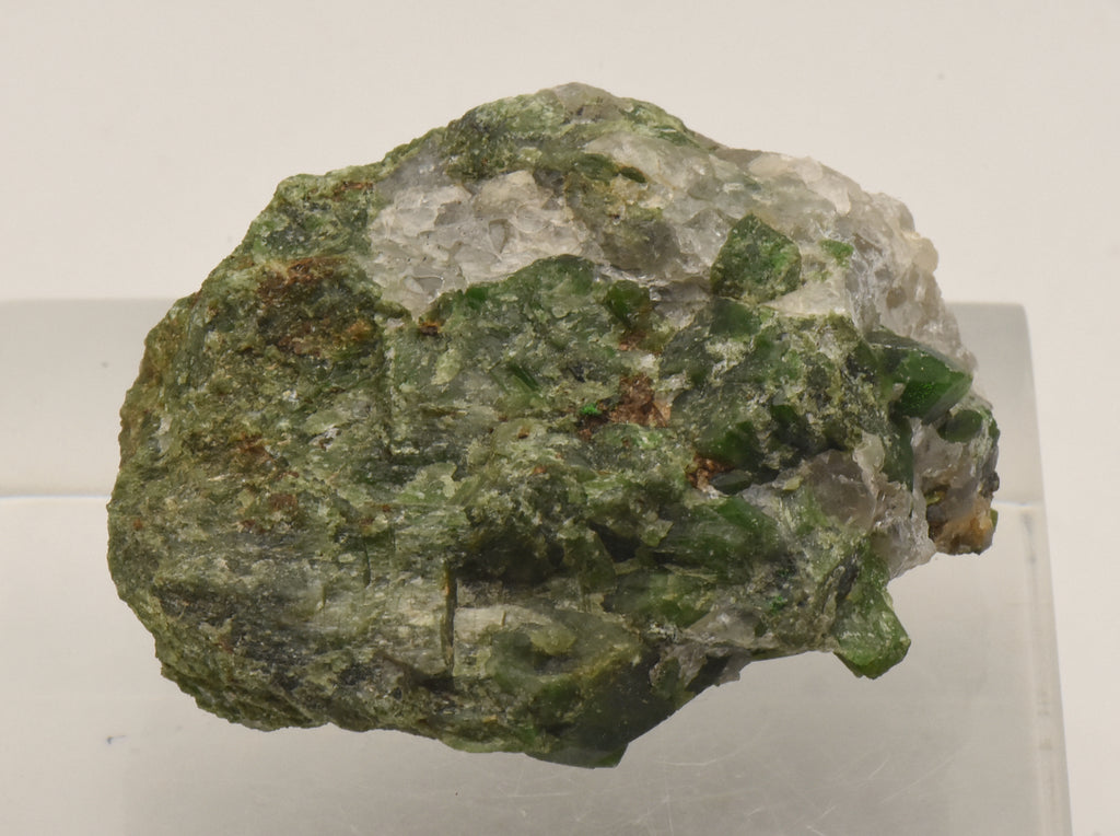 Chromium Diopside Cluster on Quartz Matrix - Finland