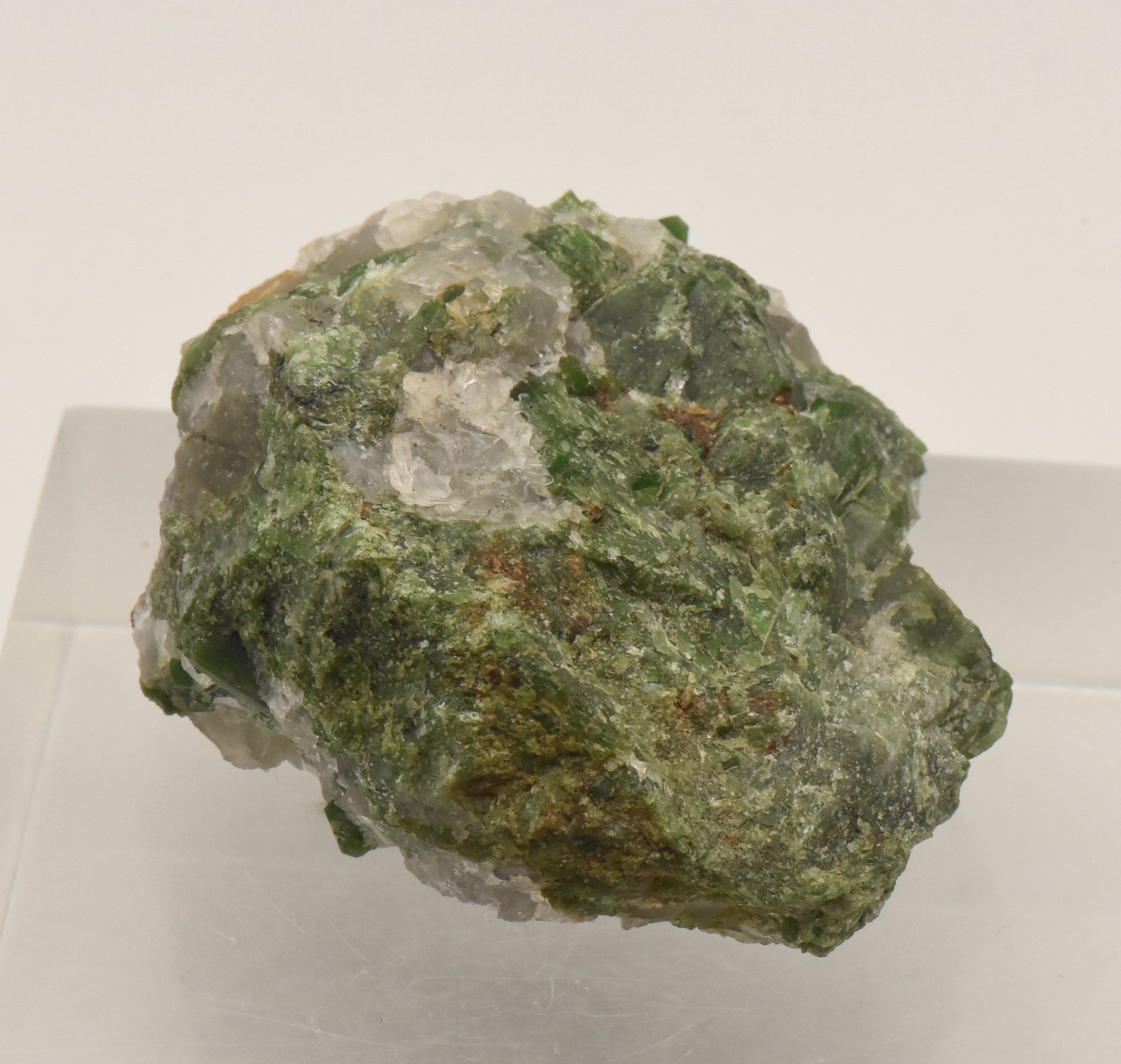Chromium Diopside Cluster on Quartz Matrix - Finland