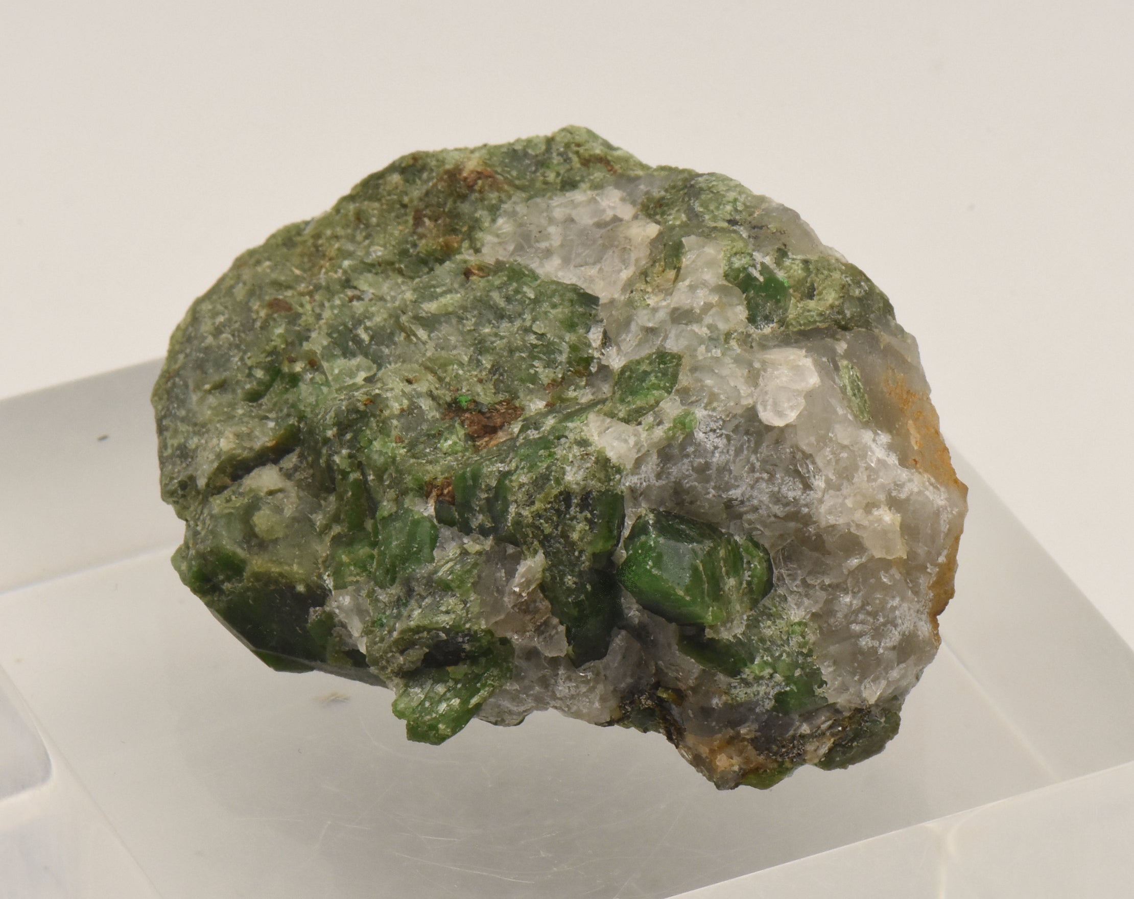 Chromium Diopside Cluster on Quartz Matrix - Finland