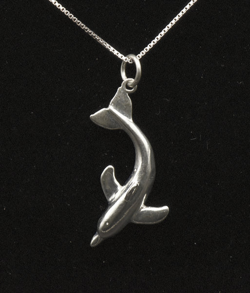 Sterling Silver Dolphin Pendant on Sterling Silver Chain Necklace - 18.25"