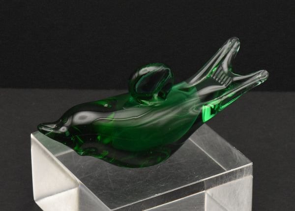 Vintage Hand Crafted Green Glass Dolphin? Figurine