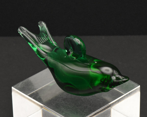 Vintage Hand Crafted Green Glass Dolphin? Figurine