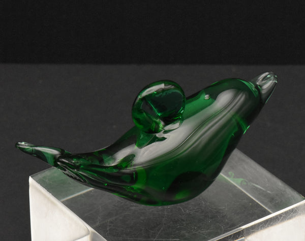 Vintage Hand Crafted Green Glass Dolphin? Figurine