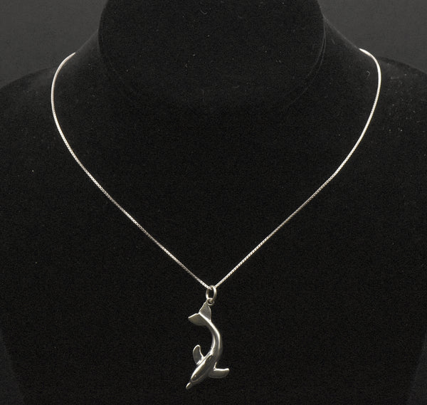 Sterling Silver Dolphin Pendant on Sterling Silver Chain Necklace - 18.25"