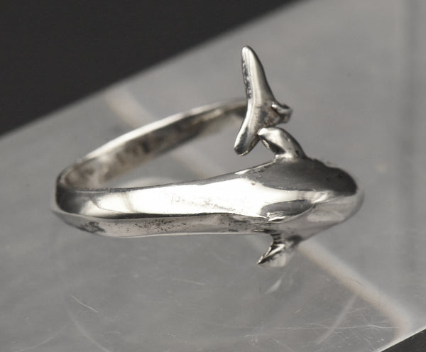 Vintage Sterling Silver Dolphin Adjustable Bypass Ring