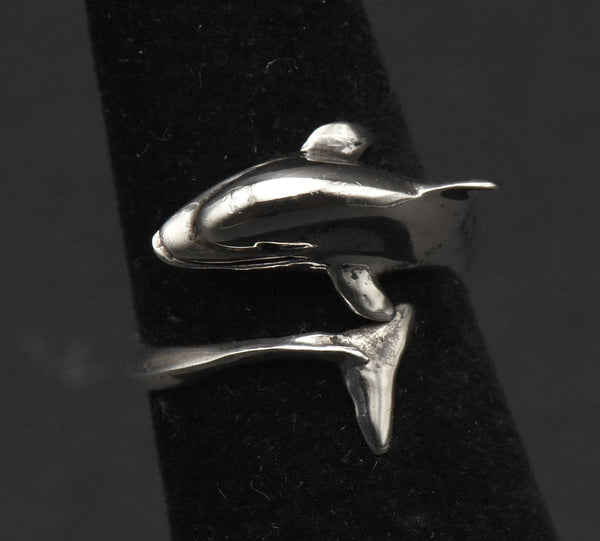 Vintage Sterling Silver Dolphin Adjustable Bypass Ring