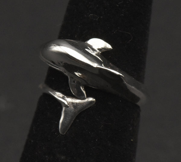 Vintage Sterling Silver Dolphin Adjustable Bypass Ring