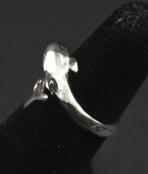 Vintage Sterling Silver Dolphin Adjustable Bypass Ring