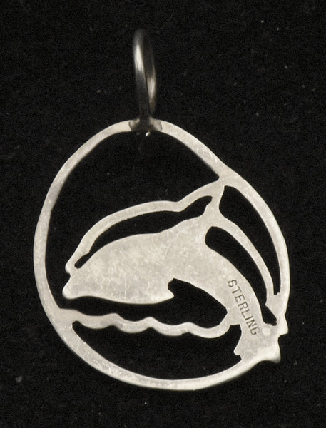 Vintage Sterling Silver Double Dolphin Pendant