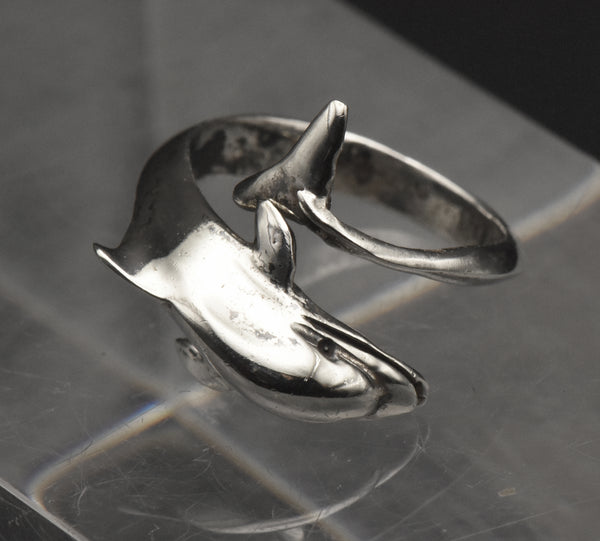 Vintage Sterling Silver Dolphin Adjustable Bypass Ring