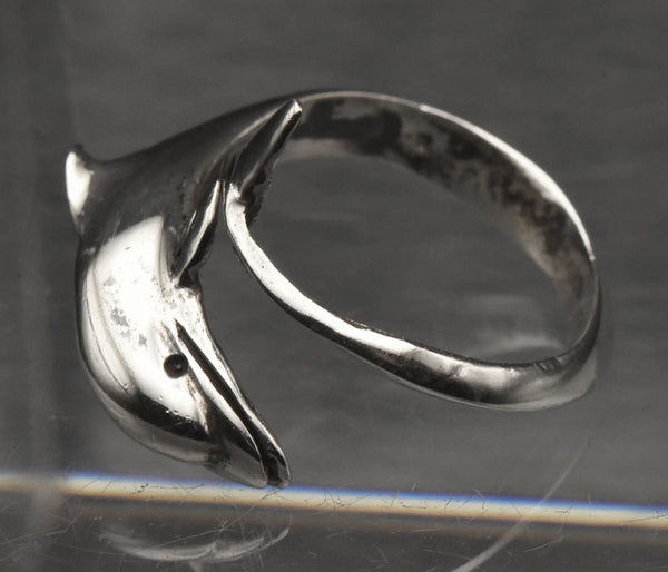 Vintage Sterling Silver Dolphin Adjustable Bypass Ring