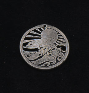 Vintage Pewter Dolphin Medallion Pendant