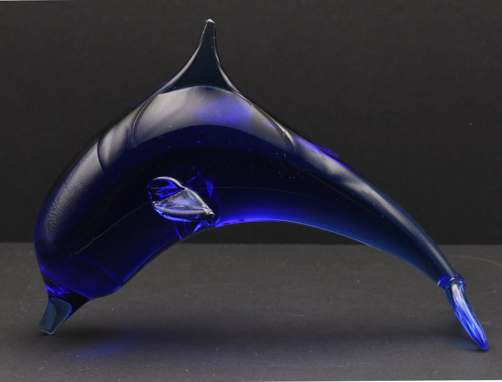 Vintage Handcrafted Cobalt Glass Dolphin Figurine