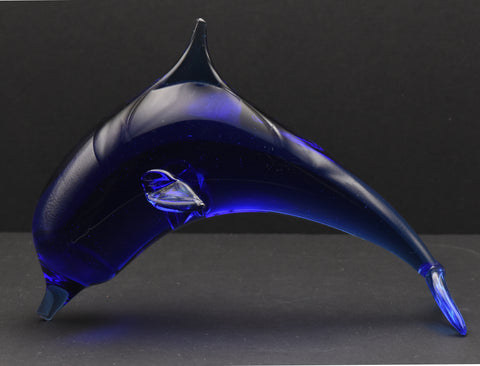 Vintage Handcrafted Cobalt Glass Dolphin Figurine