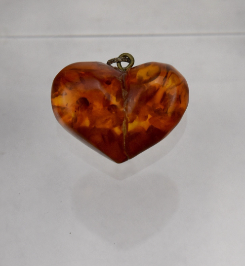 Carved Baltic Amber Heart Pendant