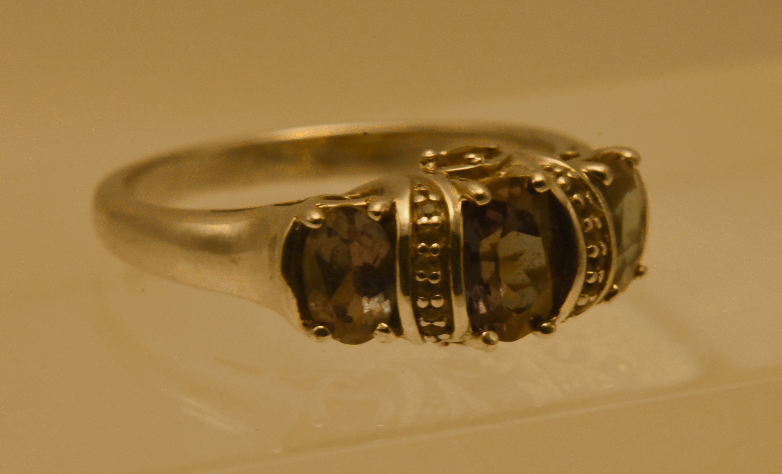 Vintage Sterling Silver Synthetic Color Change Sapphire and Topaz Ring - Size 9