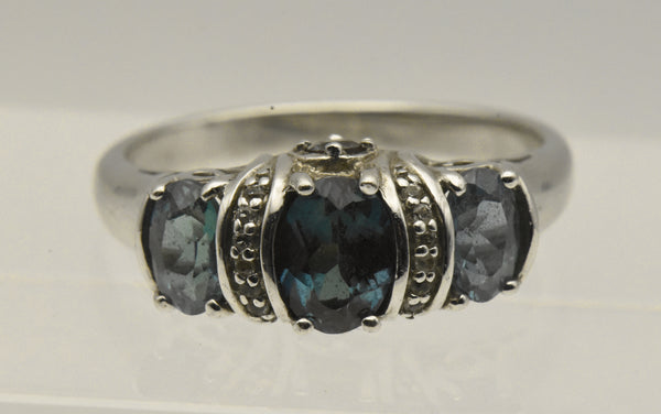 Vintage Sterling Silver Synthetic Color Change Sapphire and Topaz Ring - Size 9