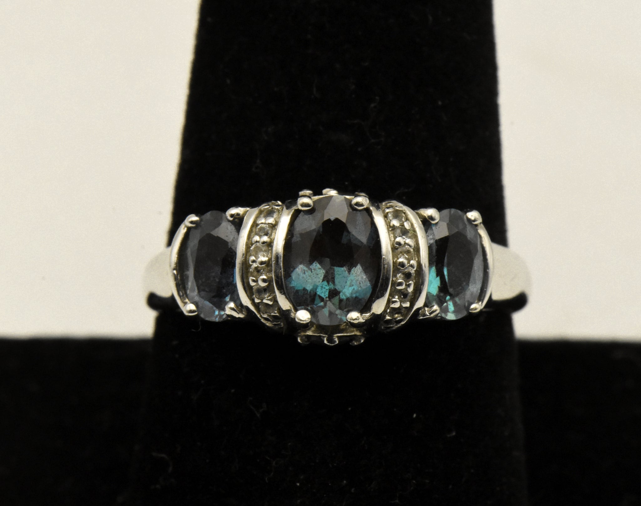 Vintage Sterling Silver Synthetic Color Change Sapphire and Topaz Ring - Size 9