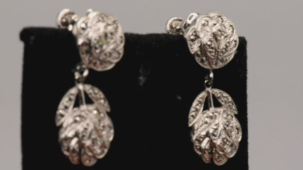 Sterling Silver Art Deco Marcasite Dangle Earrings