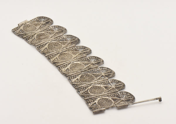 Vintage Silver Filigree Ancient Egyptian Motif Bracelet