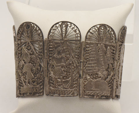 Vintage Silver Filigree Ancient Egyptian Motif Bracelet