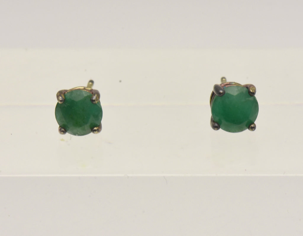 Vintage Emerald Gold Tone Sterling Silver Stud Earrings