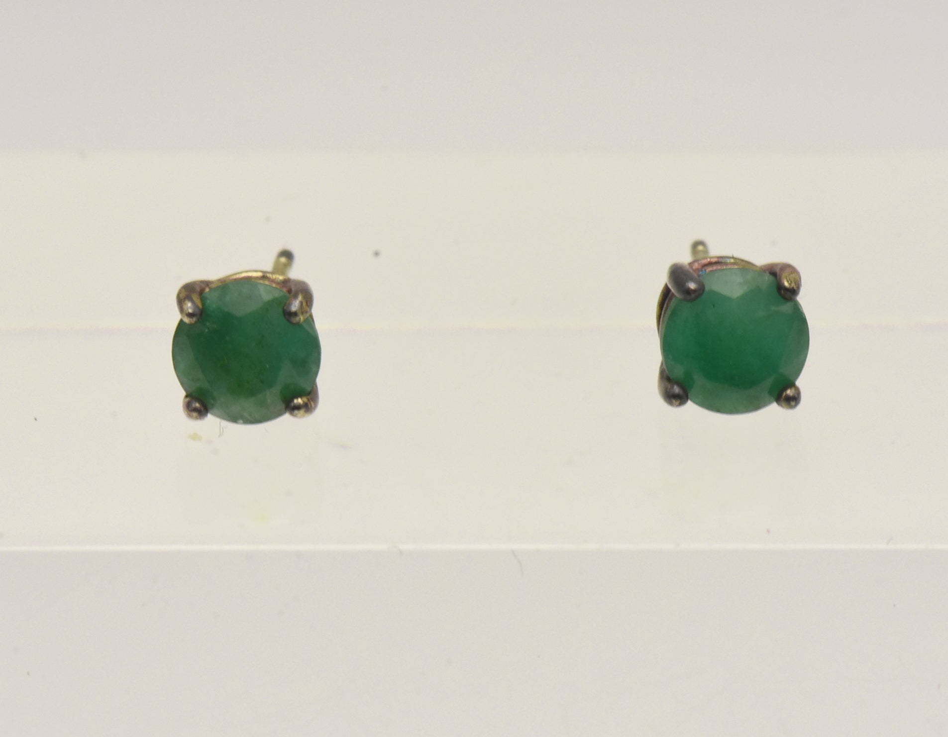Vintage Emerald Gold Tone Sterling Silver Stud Earrings