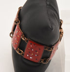 Vintage Copper and Speckled Red Enamel Link Bracelet - 6.5"
