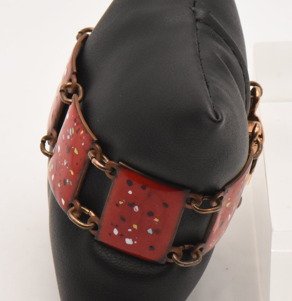 Vintage Copper and Speckled Red Enamel Link Bracelet - 6.5"