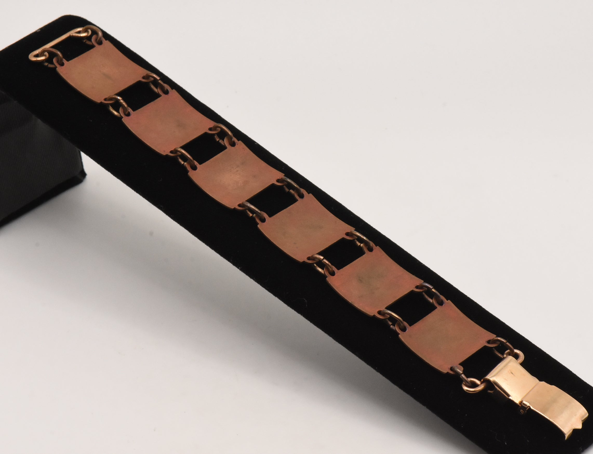 Vintage Copper and Speckled Red Enamel Link Bracelet - 6.5"