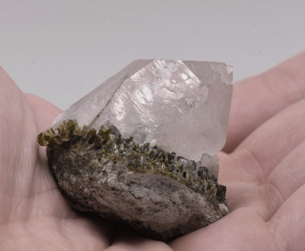 Quartz Crystal Point on Epidote Mineral Specimen - Pakistan